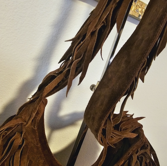 MOTIF 56 Chocolate Brn Suede Fringe Handbag EUC Vintage - Picture 6 of 7